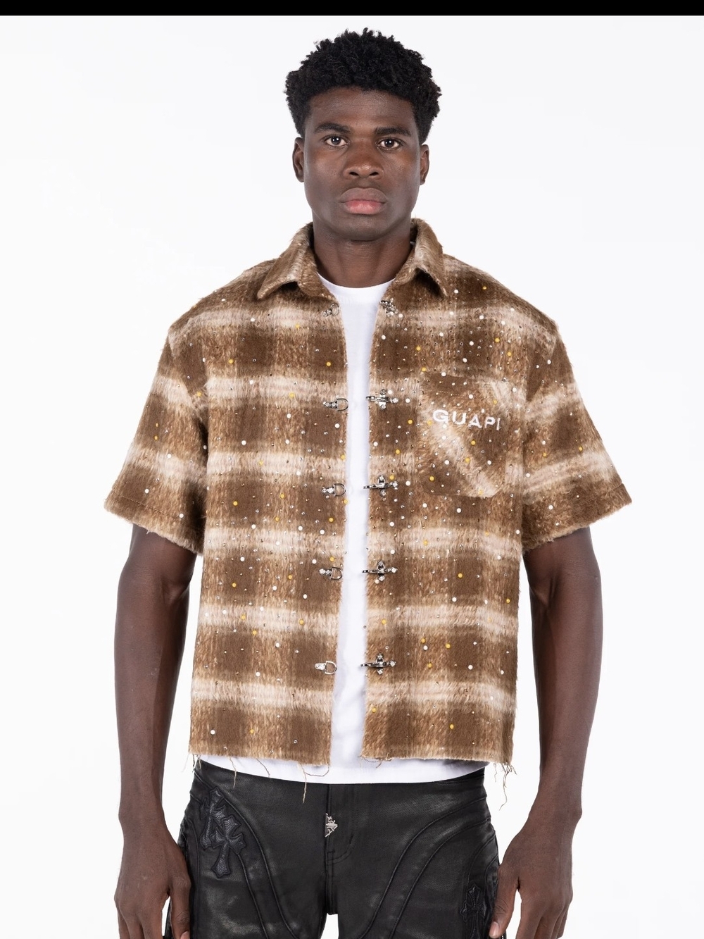 Brown Plaid Short-Sleeve Button-Down Shirt